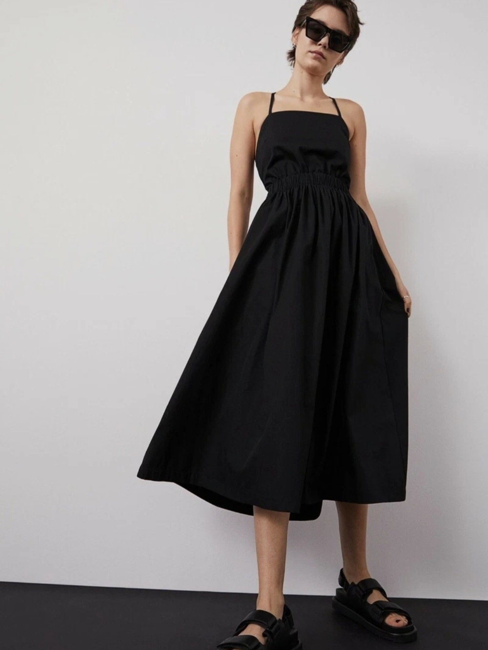 H&M Black Midi Dress with Criss Cross Straps Size M